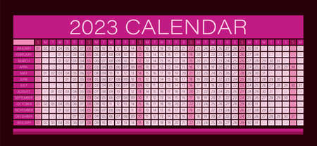 2023 Year Wall Calendar Magenta Color- Full Editable - Vectorのイラスト素材