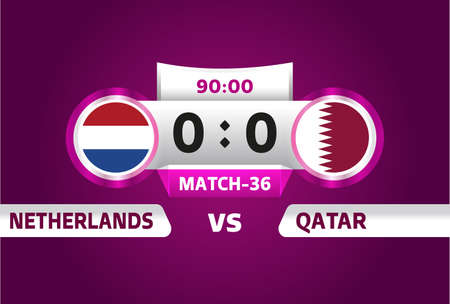 Netherlands vs Qatar, world Football 2022, Group A. World Football Competition championship match versus teams intro sport background, championship competition final poster, vectorのイラスト素材