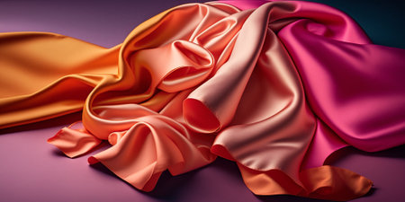 Colourful satin fabric on purple background. 3d renderingの素材