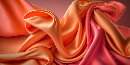 Abstract background of red and orange silk cloth. 3d render illustrationの素材