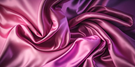 Closeup of rippled pink satin fabric, background textureの素材