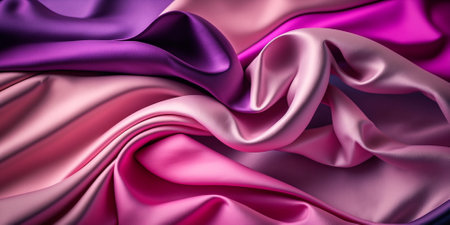 Closeup of rippled pink satin fabric as background textureの素材