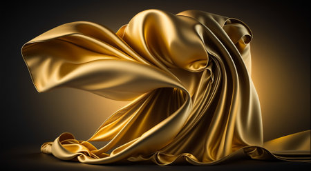 Golden fabric on a black background. 3d rendering, 3d illustration.の素材