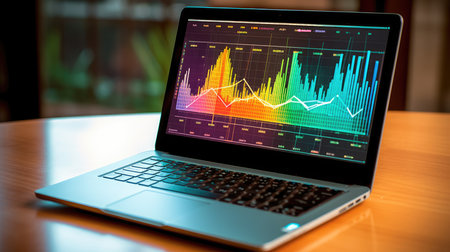 Laptop with stock market chart on screen. Financial trading concept.の素材