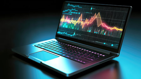 Laptop with stock market chart on the screen. 3d renderingの素材