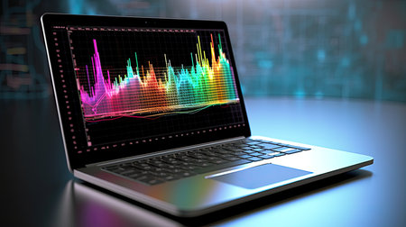 Laptop with stock market chart on the screen. 3d renderingの素材