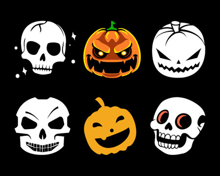 Set of halloween vector icons with skulls and pumpkins.のイラスト素材