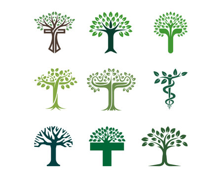 Logos of green Tree on white background. Vector Illustration.のイラスト素材