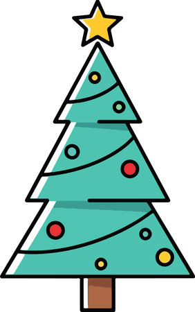 Abstract paper Christmas tree illustration with holiday decorationsのイラスト素材
