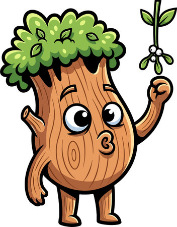 cartoon tree illustration with cute characters and nature elementsのイラスト素材