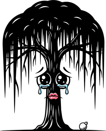 Sad Tree - Black and White Cartoon Illustration, Vector Clip Artのイラスト素材