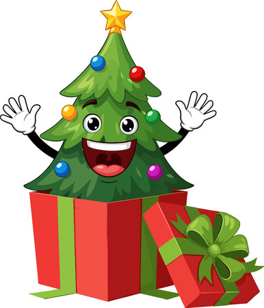 Christmas tree with gifts and holiday decorationsのイラスト素材