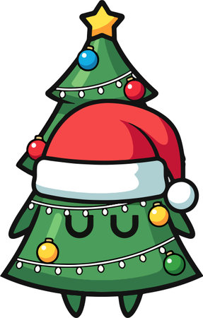Christmas tree with Santa Claus and festive decorations vector illustrationのイラスト素材