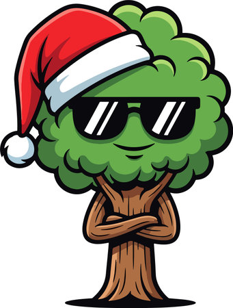 funny turtle cartoon wearing santa hat with christmas tree illustrationのイラスト素材