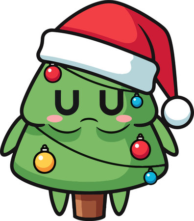 Cute cartoon Santa Claus with Christmas tree on white backgroundのイラスト素材