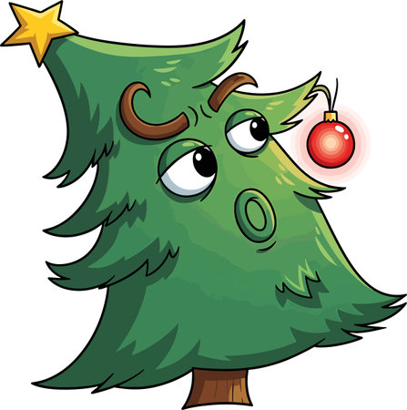 cute cartoon Christmas tree with bird illustrationのイラスト素材