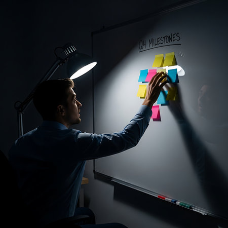 Businessman drawing a business plan on a blackboard in the officeの素材