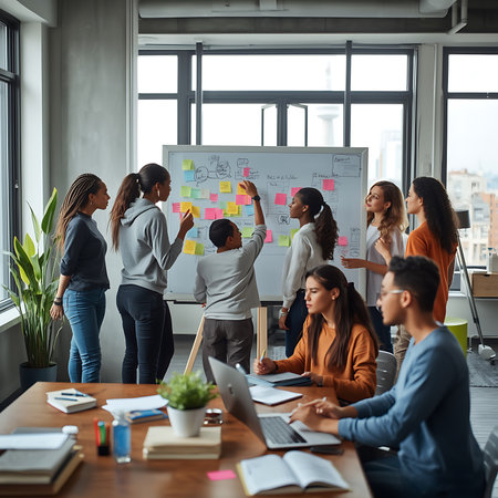 Group of multiethnic business people working together in modern office.の素材