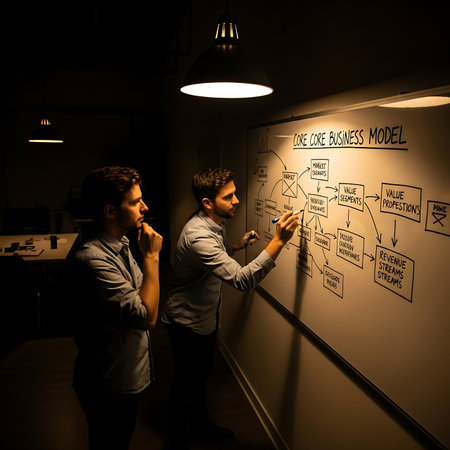 Businessman writing on a whiteboard during a business presentation in the officeの素材