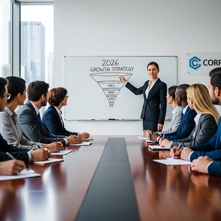 Businesswoman giving a presentation in front of a group of business peopleの素材