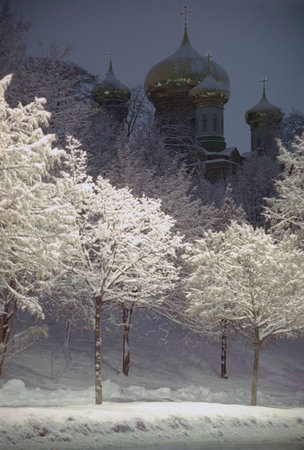 Pokrova's church in Kiev, Ukraine. Night scene.の写真素材