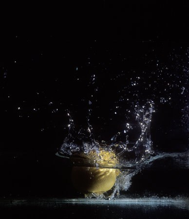 Splashing fruit in clear water.