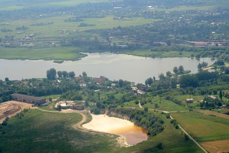 Aerial landscape. Summer in Rivne region, Ukraine.の写真素材