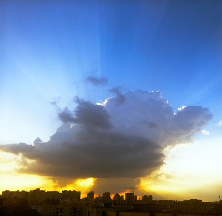 Sunbeam through the clouds. 