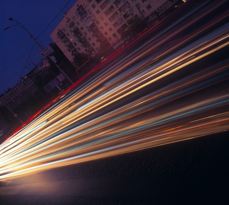 Long exposure of night traffic in Kyiv, Ukraine. Please see some similar images in my portfolio.の写真素材
