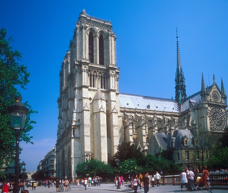 Paris, France-April 24, 2011: Cathedral Notre dame stands on the Ile de la Cite in Paris. It is a gothic masterpiece from 14th century. It stands on the site of Roman temple. Legendary gargoyles are between the towers.のeditorial素材