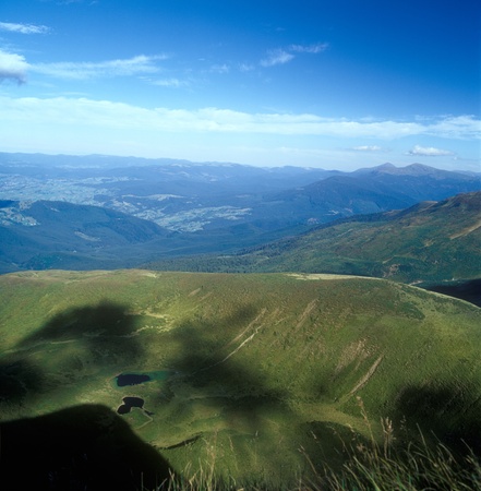 Mountain landscape with small mountain lakes. Carpathian mountain range, Ukraine.の写真素材