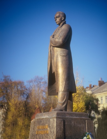 Monument of Stepan Bandera in Lviv, Ukraine.の写真素材