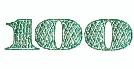 Digits, isolated on white. Fragment of $100 banknotes.の写真素材