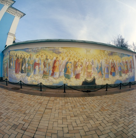 Fresco on a wall near an entrance in St. Michael's cathedral. Kyiv, Ukraine.のeditorial素材
