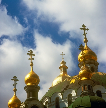 Golden cupola of Kiev-Pechersk Lavra. Kiev-Pechersk Lavra is a famous ancient orthodox monastery. Kyiv, Ukraine.の写真素材