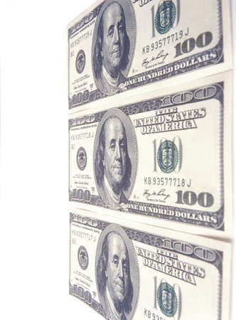 American one hundred dollar bills on white background 