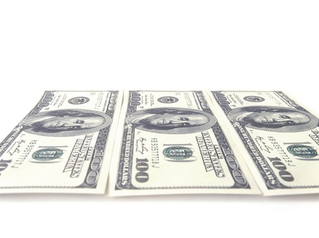 American one hundred dollar bills on white background の写真素材