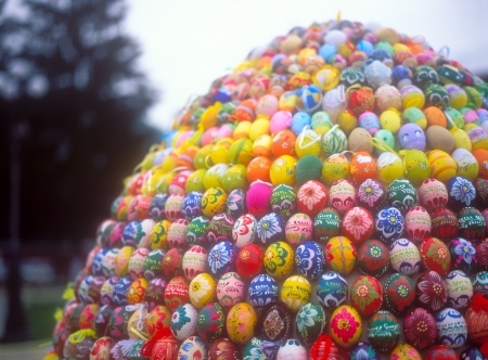 Huge Easter egg made from easter eggs の写真素材