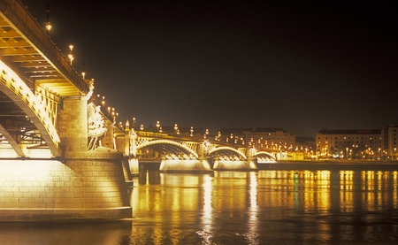 Margaret Bridge at night  Budapest, capital of Hungary の写真素材