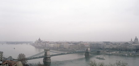 Panoramic view of the Budapest on a cloudy day のeditorial素材