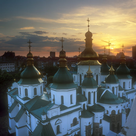 Fragment of the St  Sophia cathedral at sunset  Kyiv, Ukraine 