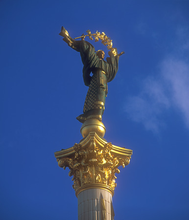 Statue of Independence  Independence Square, Kyiv, Ukraine,の写真素材