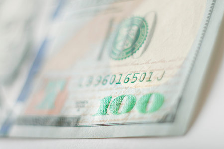 Fragment of new american one hundred dollar banknote 2013 edition 
