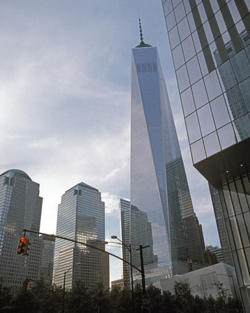 The New York City skyscrapers - looking up. Freedom Tower.のeditorial素材