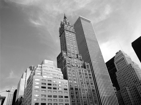 New York City - looking up. Buildings of Manhattan - Sherry-Netherland Hotel.