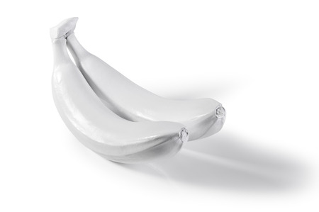 Two white bananas isolated on white background. Clipping path included.の写真素材