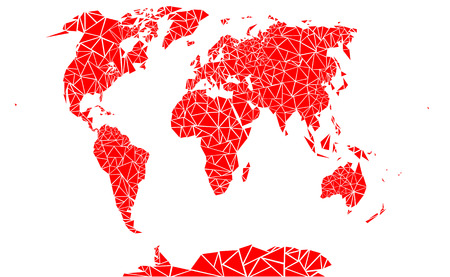 World map made up of red triangles.のイラスト素材