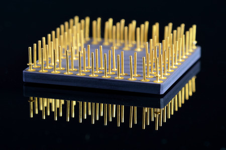 Close-up view of CPU on black background.の写真素材