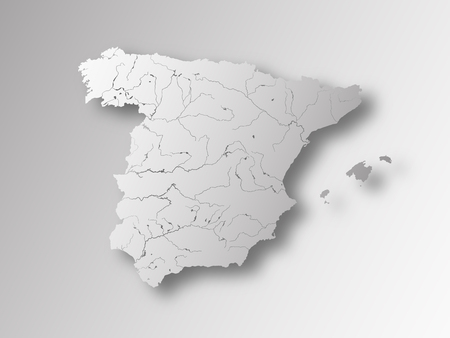 Map of Spain with paper cut effect. Rivers are shown.のイラスト素材