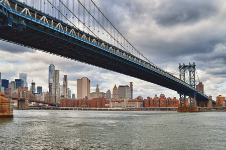 View of the Manhattan Bridge from Brooklyn.の写真素材